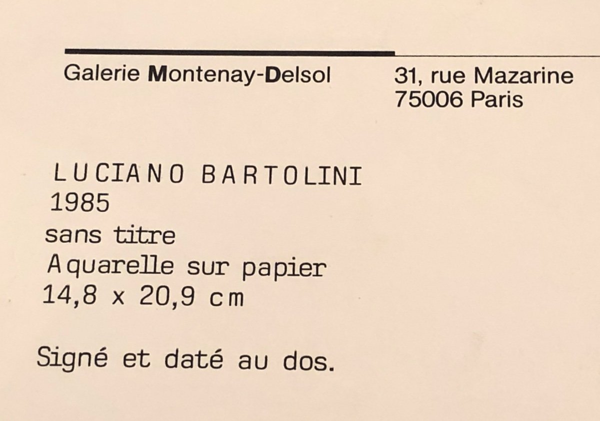 Luciano BARTOLINI 1948-1994 Italie Aquarelle 1985 Provenance Galerie Parisienne-photo-3