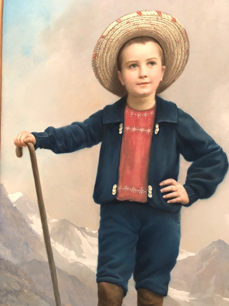 Bernard Pegot 1830-1900 Important Pastel Young Mountaineer 139x90 Cm Mountain Alps Toulouse-photo-1