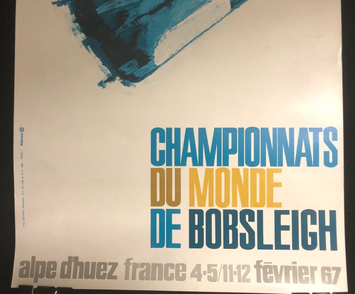RARE Affiche BOBSLEIGH 30e Championnats du Monde Alpe d’Huez Février 67 Grenoble Sports d’Hiver -photo-3