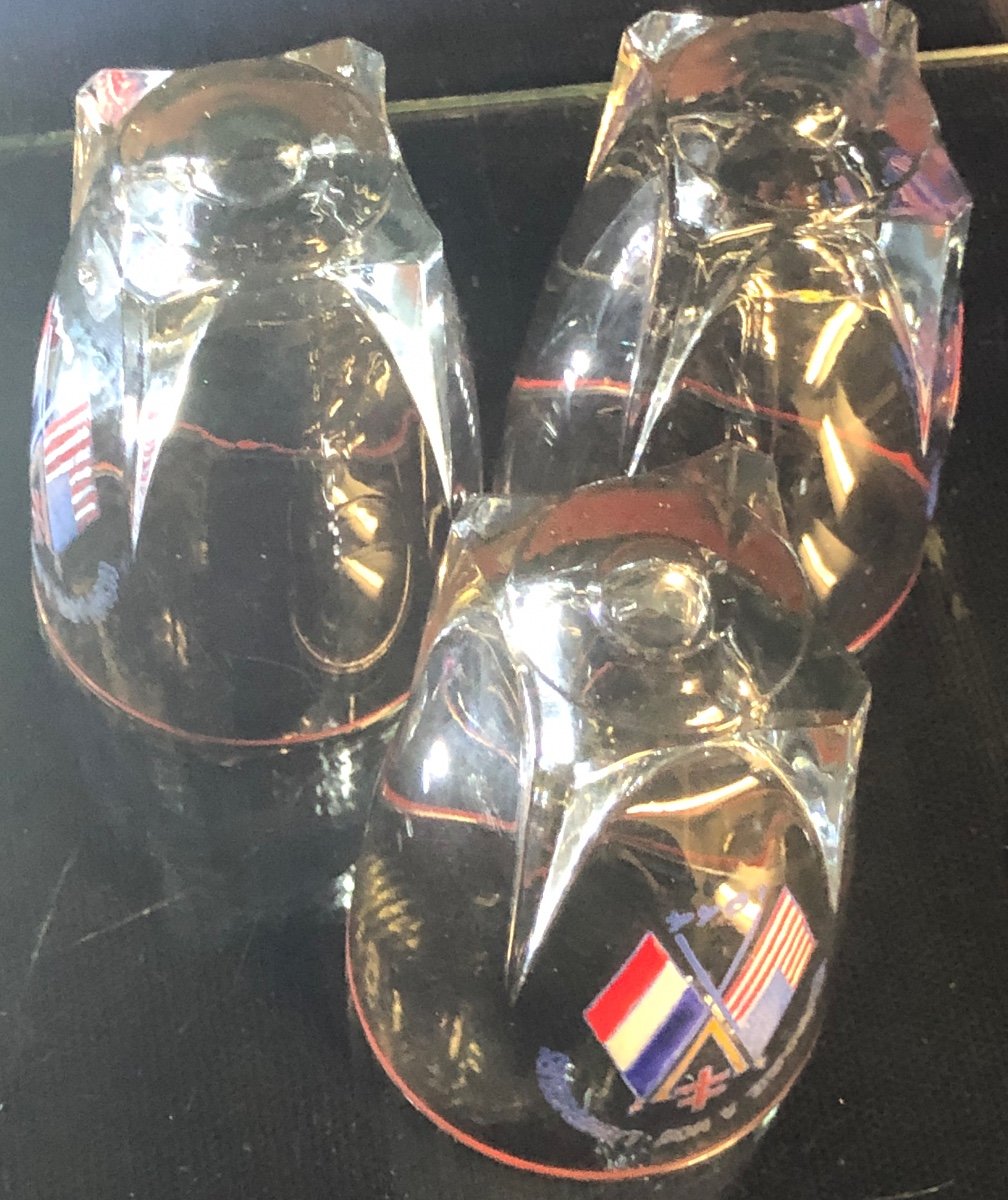 Rare Suite Of 3 Glasses Tribute To Our Liberators 1944 Alsace Lorraine America France Militaria-photo-1