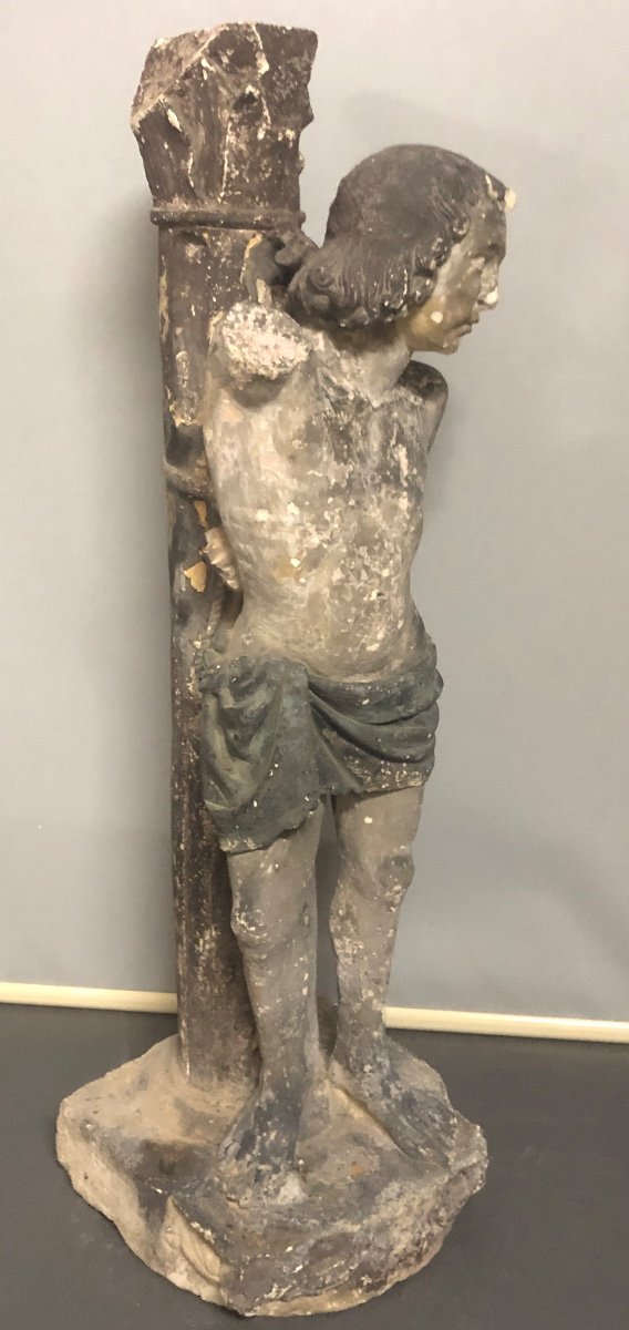 Rare Large Stone Sculpture Saint Sebastian XVIth 95 Cm-photo-7