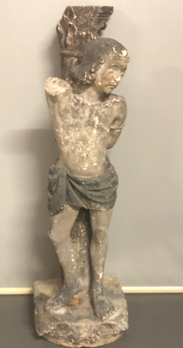 Rare Large Stone Sculpture Saint Sebastian XVIth 95 Cm