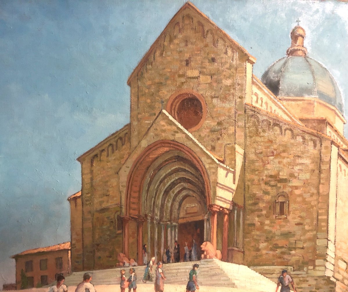 Pierre ROIG 1905-1963 Grande huile Cathédrale Sainte Cyriaque d’Ancone Italie-photo-2