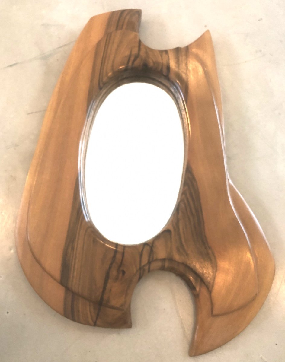 Large Mirror 1960 Free Form In Wood Vein 56 Cm