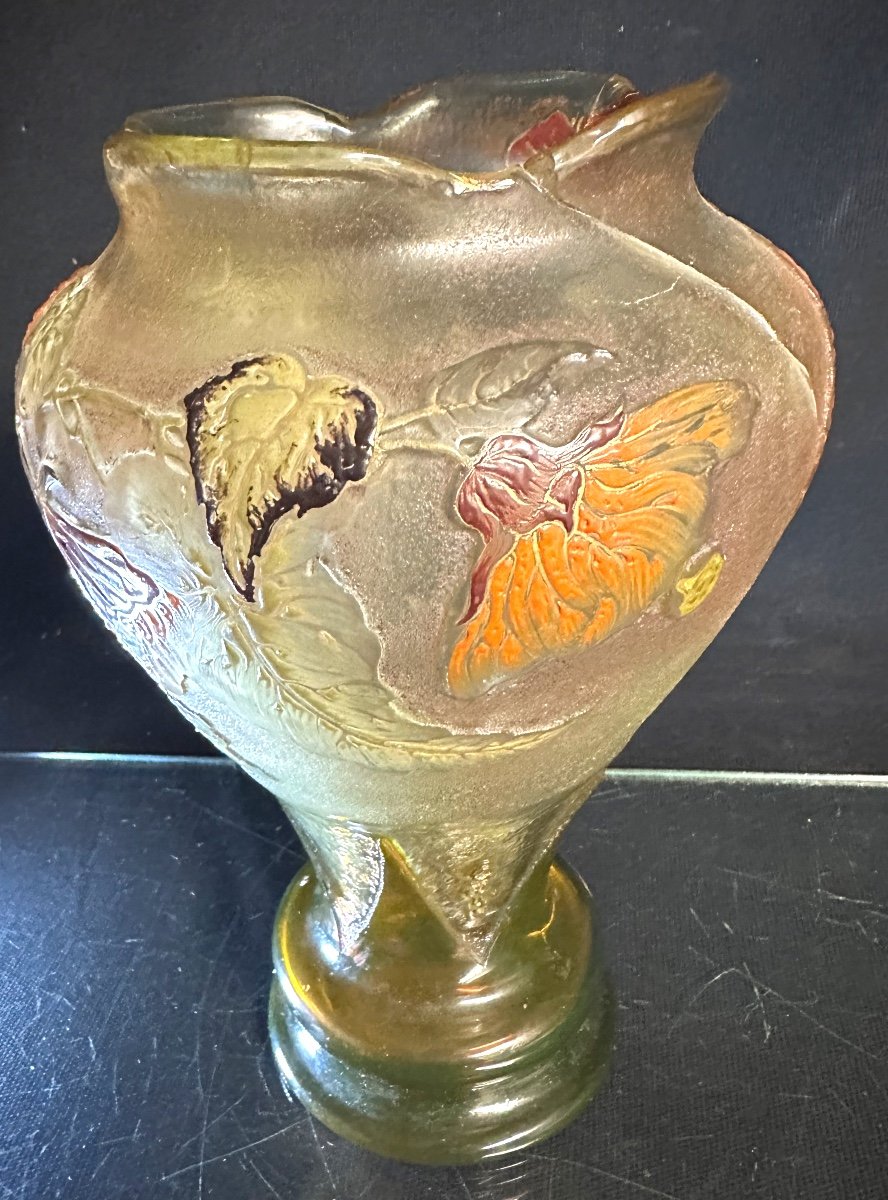 émile Gallé 1846-1904 Rare Acid And Enamelled Vase Cameo Circa 1900 Art Nouveau Fèle-photo-4