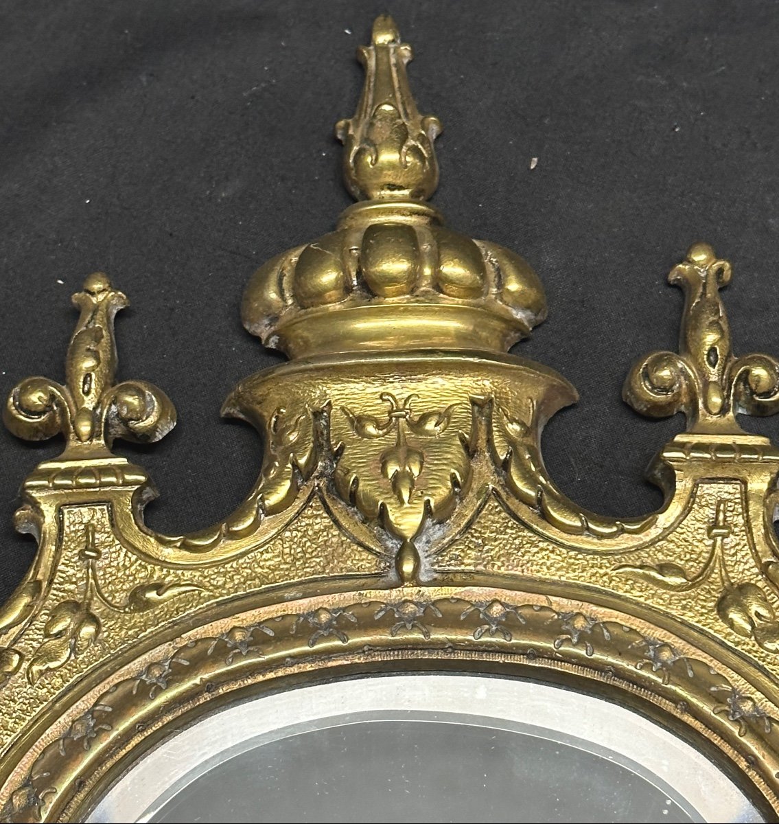 Spectaculaire paire d’appliques miroirs en bronze XIXe à 2 bras de lumière Style Louis XIV -photo-3