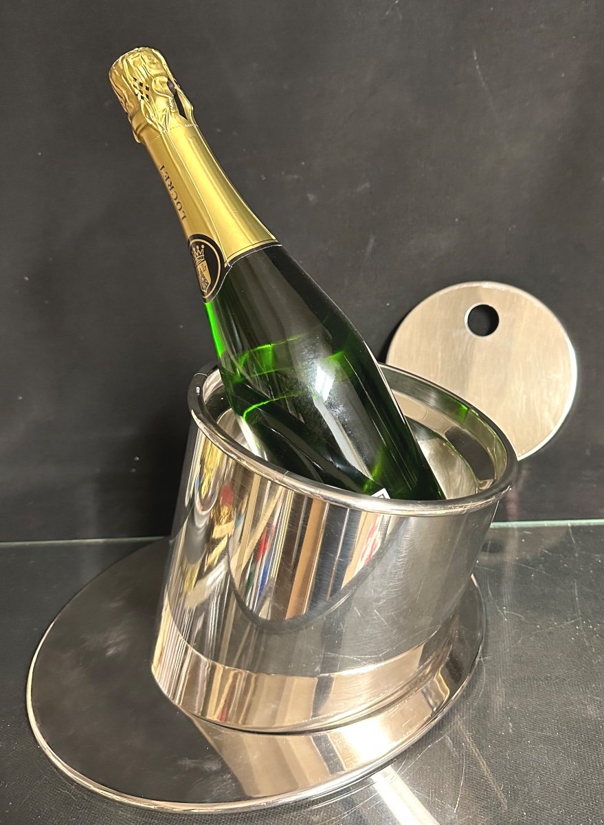 Luigi Massoni 1930-2013 Rare Champagne Bucket And Ice Cubes Silver Metal 1960 Progetti Publisher-photo-4