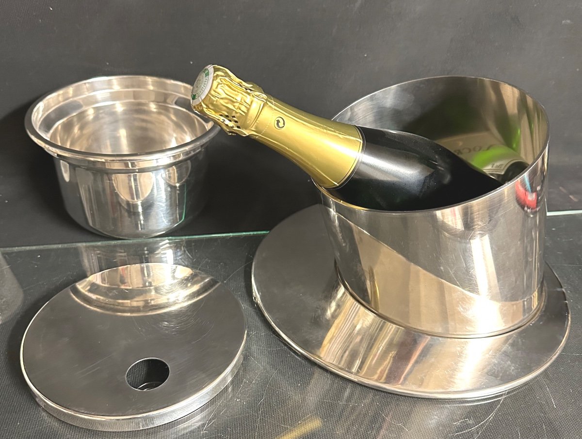 Luigi Massoni 1930-2013 Rare Champagne Bucket And Ice Cubes Silver Metal 1960 Progetti Publisher