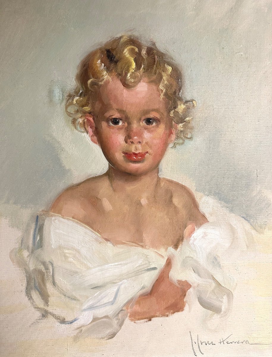 José Cruz Herrera 1890-1972 Large Oil Girl With Blond Hair /2-photo-2