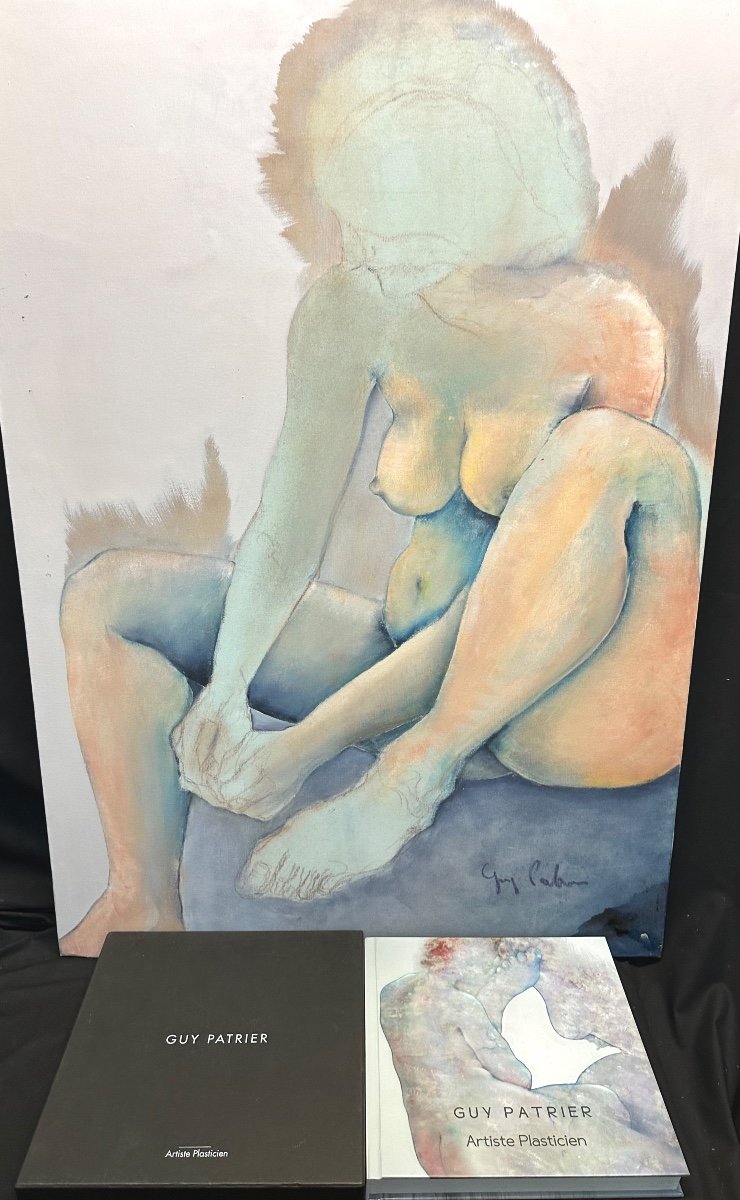 Guy Patrier Twentieth Large Oil 105x75cm Naked Woman Seated Workshop Background 99-photo-3