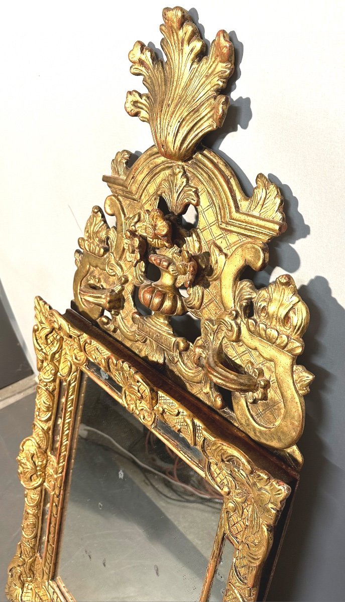 Important Regence Parecloses Mirror In Golden Wood 129 Cm In Very Good Condition-photo-4