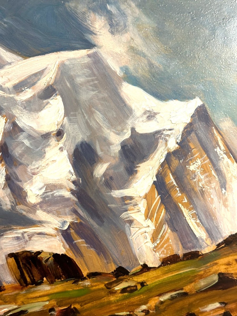 Marcel Wibault 1904-1998 Oil Mont Blanc Les Aiguilles De Chamonix 1952 Alpes Flegere In Very Good Condition-photo-2