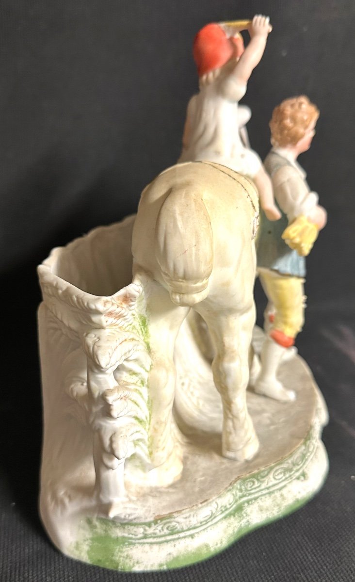 Young Horseman Aux Moissons Large Empty Pocket Biscuit Planter Late 19th Century Signed Cheval /4-photo-6