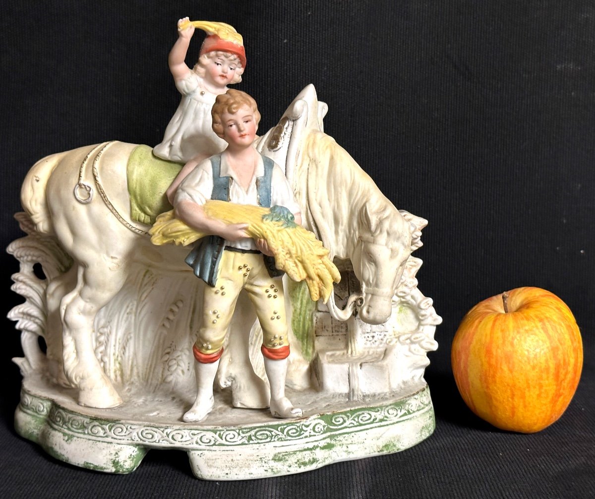 Young Horseman Aux Moissons Large Empty Pocket Biscuit Planter Late 19th Century Signed Cheval /4