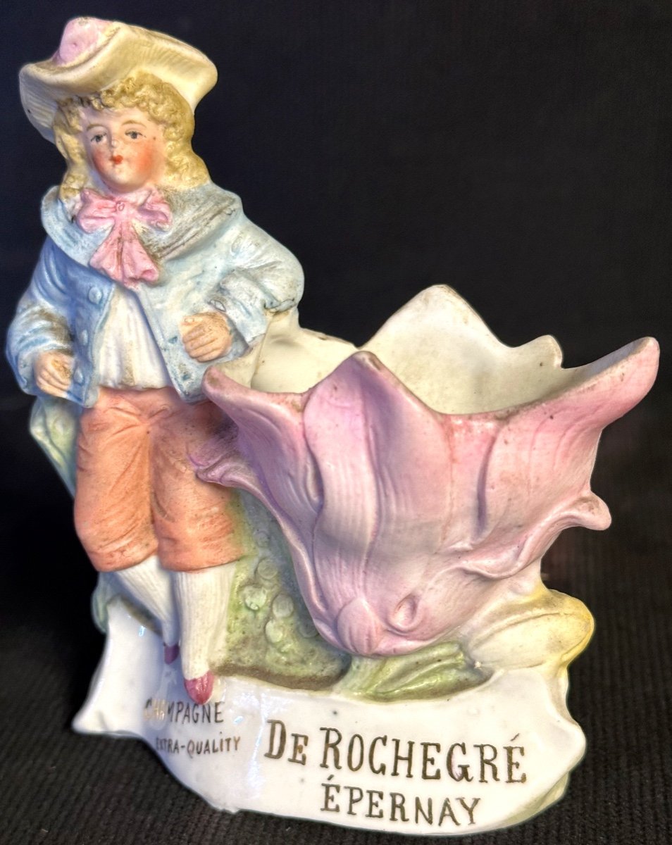 Rare Advertising Champagne De Rochegré Epernay Biscuit Late 19th Century Empty Pocket Flower Holder Pub Wine /8