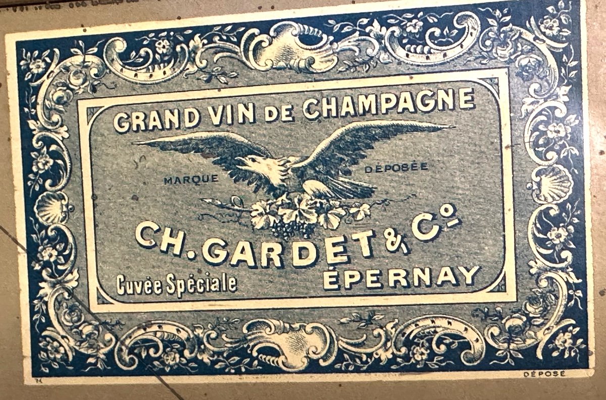 Ancienne tole lithographiée Champagne Ch. GARDET Epernay Champenois vers 1900 Publicité pub Vin-photo-2