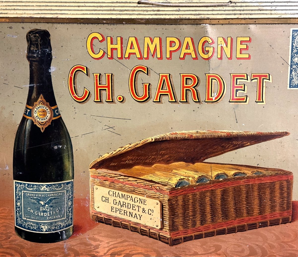 Ancienne tole lithographiée Champagne Ch. GARDET Epernay Champenois vers 1900 Publicité pub Vin-photo-3