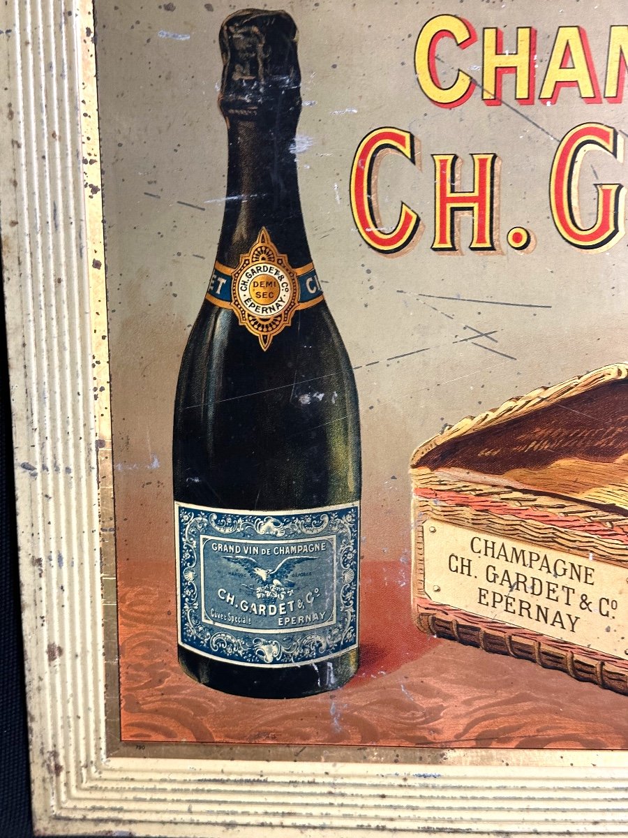 Former Champagne Pub Ch. Gardet Epernay Lithographed Sheet Metal Champenois Circa 1900 Wine-photo-1