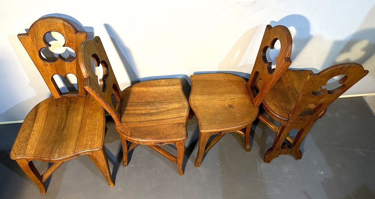 Suite Of 4 Clover Chairs In Solid Wood Circa 1880-photo-1
