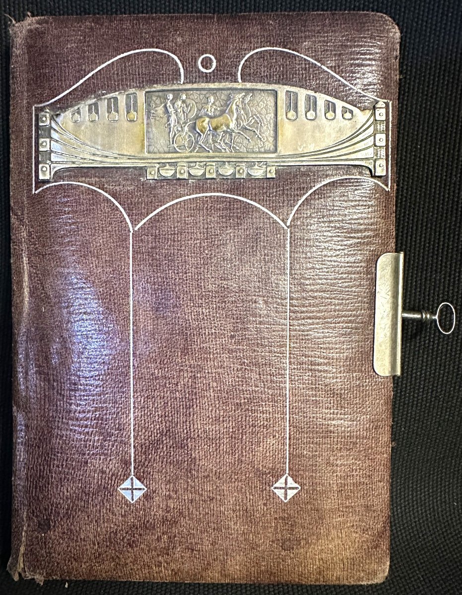 Carnet en cuir Sécession Viennoise 1910 Journal intime Vienne avec sa serrure et clef Chevaux