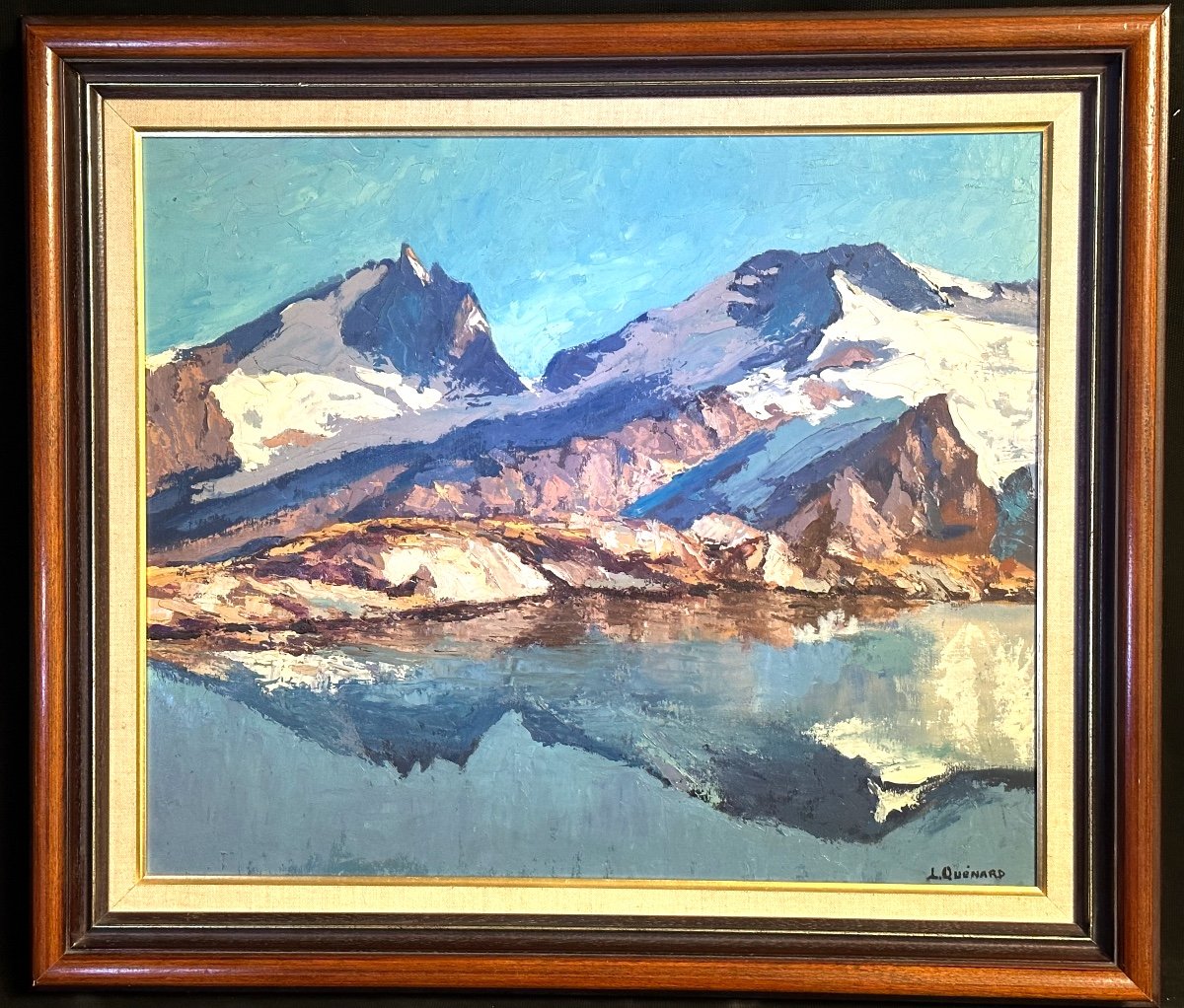 Lucien Quenard 1902-1995 Huile Lac Lerie La Meije Le Rateau Mont Blanc Alpes Montagne