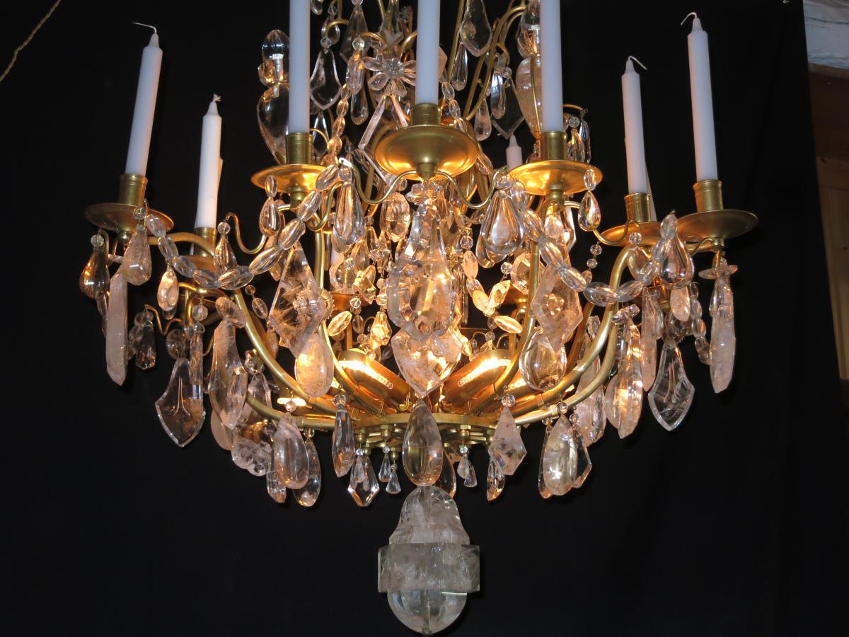 Important Nineteenth Chandelier Bronze And Crystal Rock 12-light Height 100 Cm Tbe-photo-3