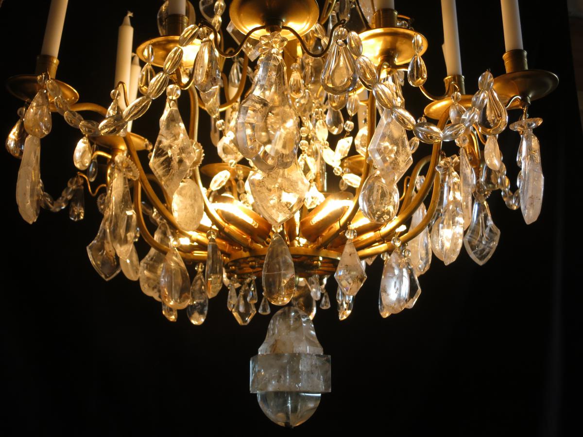 Important Nineteenth Chandelier Bronze And Crystal Rock 12-light Height 100 Cm Tbe-photo-8