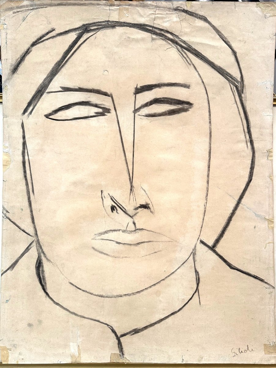 émile Gilioli 1911-1977 Large Drawing Portrait Of Babet Signed