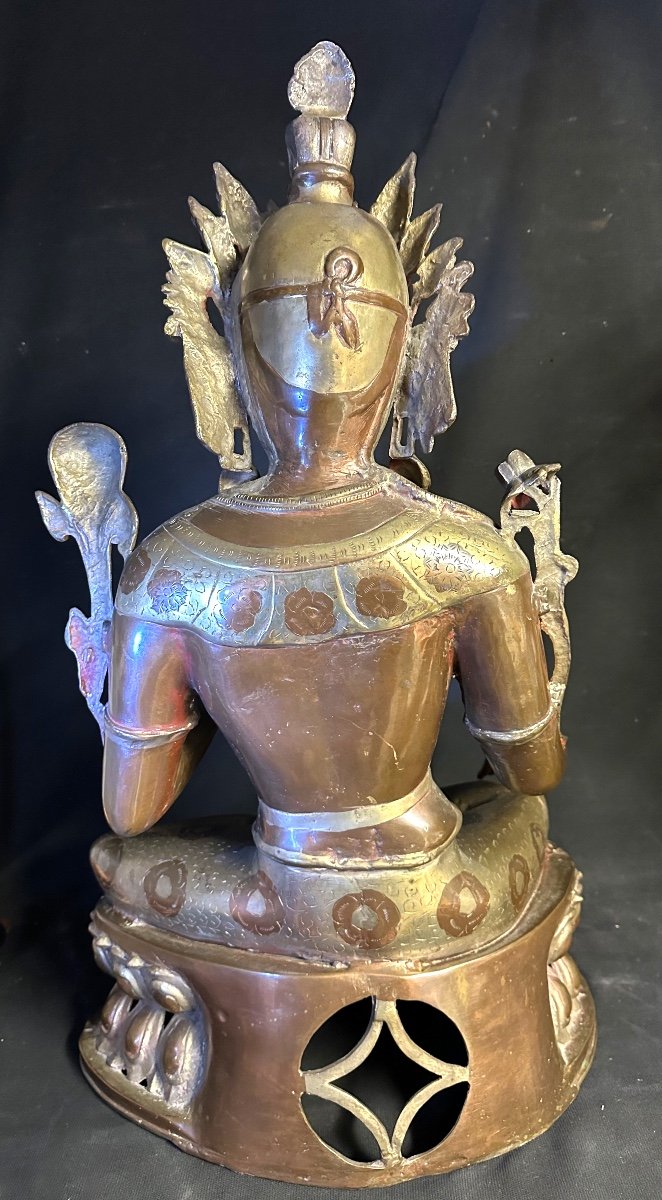 Nepal Important Old Bronze Buddha 70cm Double Patina Lotus Buddha-photo-4