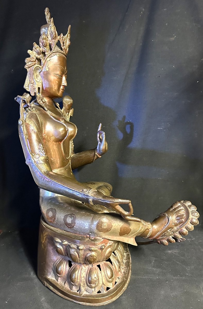 Nepal Important Old Bronze Buddha 70cm Double Patina Lotus Buddha-photo-1