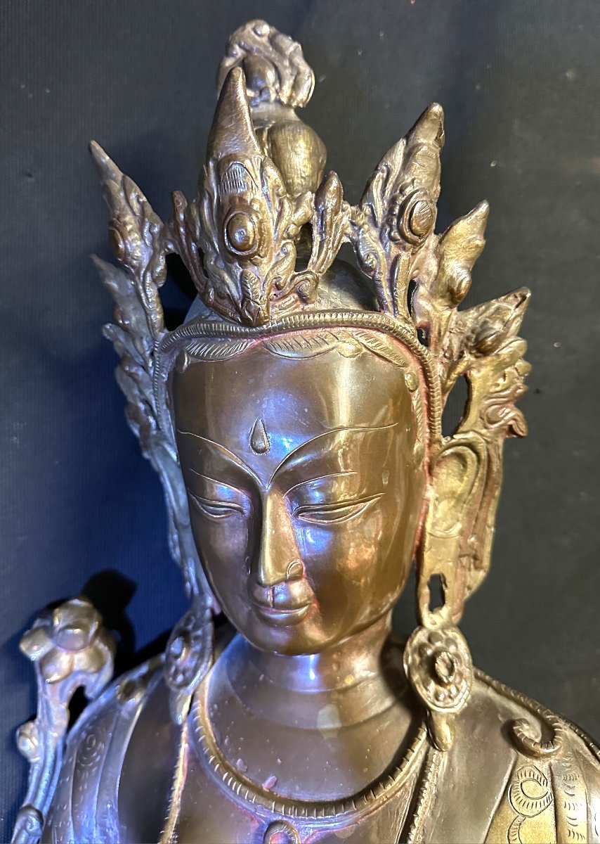 Nepal Important Old Bronze Buddha 70cm Double Patina Lotus Buddha-photo-3