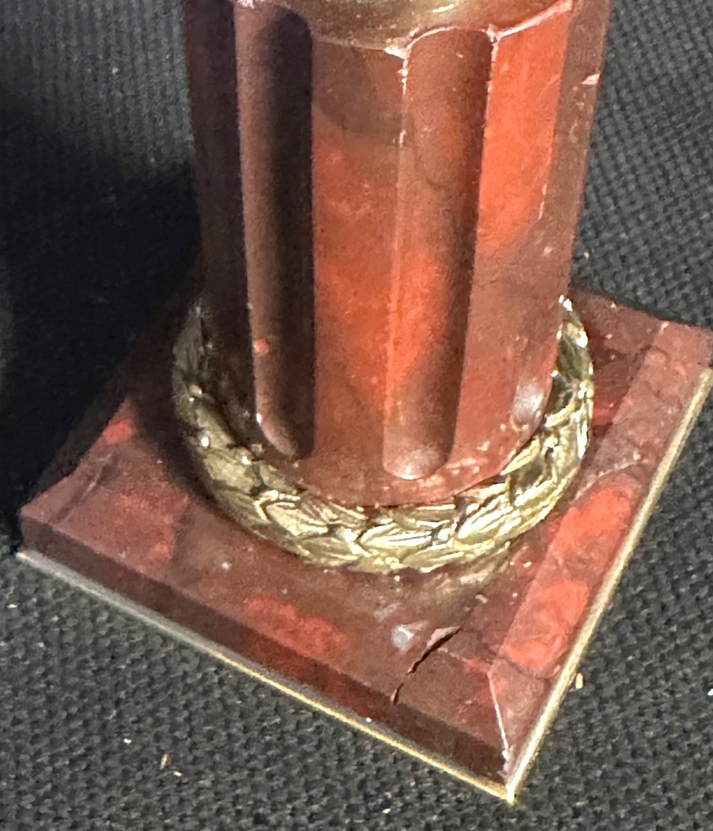 Bronze 19th Century Bust Of Ariane On Its Column Base In Royal Red Marble Hallmark Ec Or Fc-photo-4