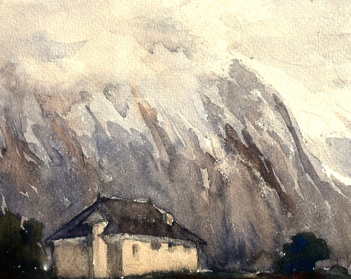 Jean Austruy 1910-2012 Rare Watercolor Mountain Alps Signed Saint Marcellin Isère-photo-4