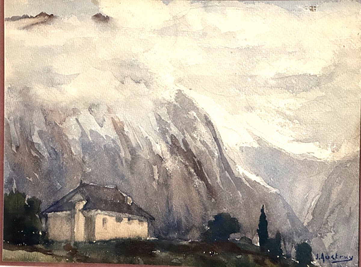 Jean Austruy 1910-2012 Rare Watercolor Mountain Alps Signed Saint Marcellin Isère