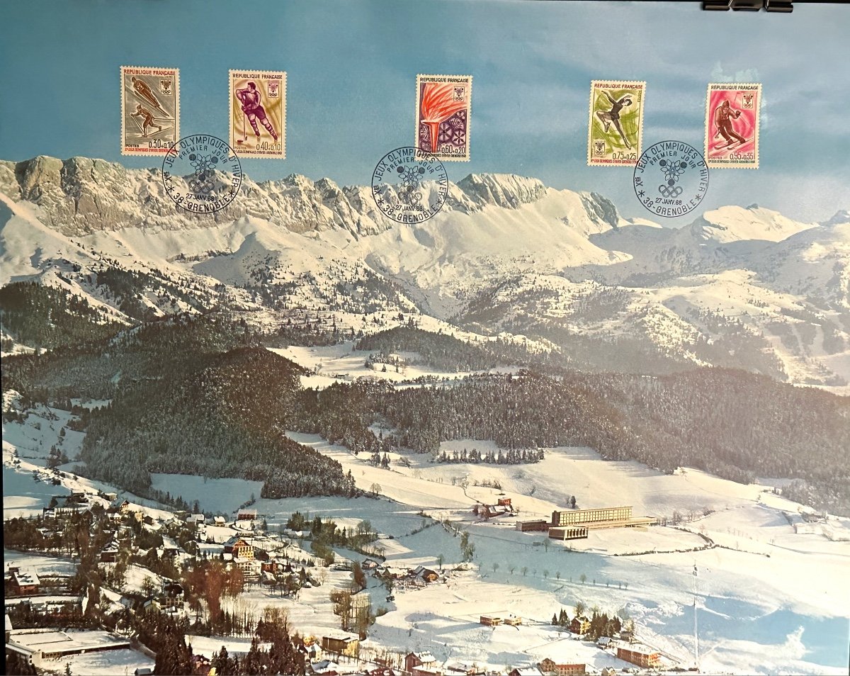 Poster 60x40cm Villard De Lans Xth Winter Olympic Games 1968 Ski Vercors 1st Day Stamps-photo-1