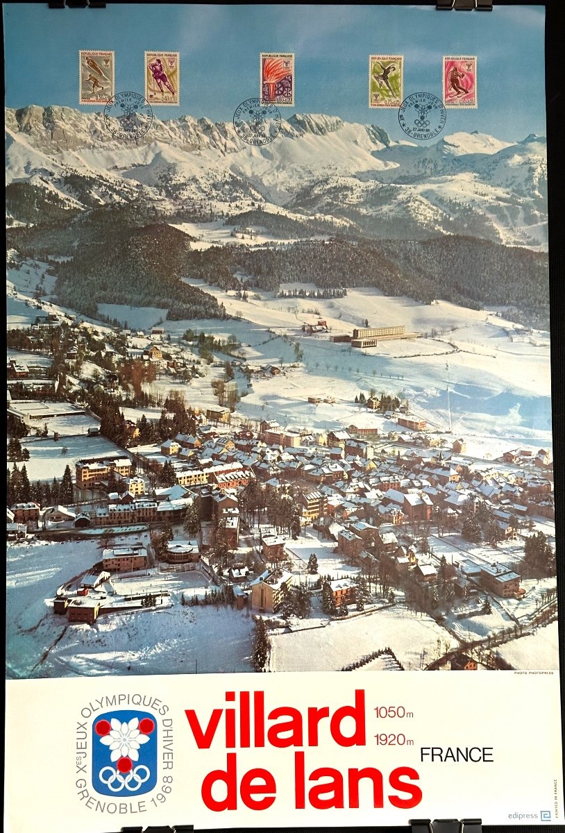 Poster 60x40cm Villard De Lans Xth Winter Olympic Games 1968 Ski Vercors 1st Day Stamps