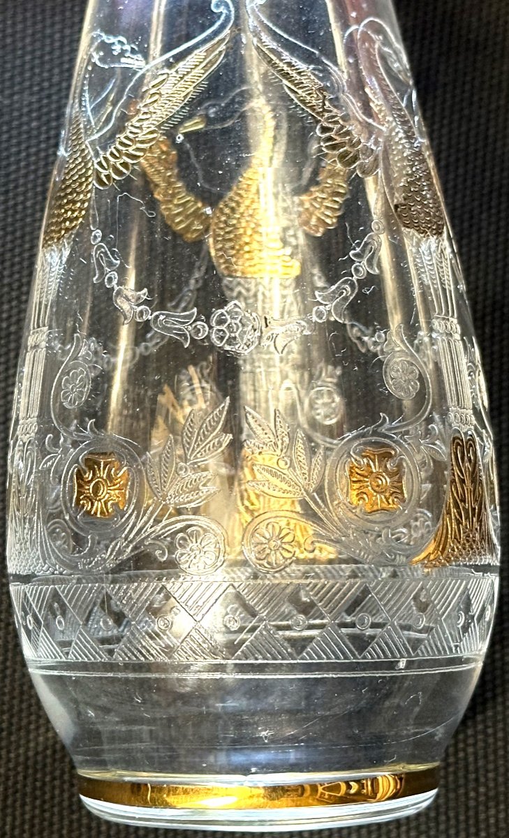 Baccarat Rare Engraved And Gilded Crystal Swan Vase Signed Cygne-photo-3