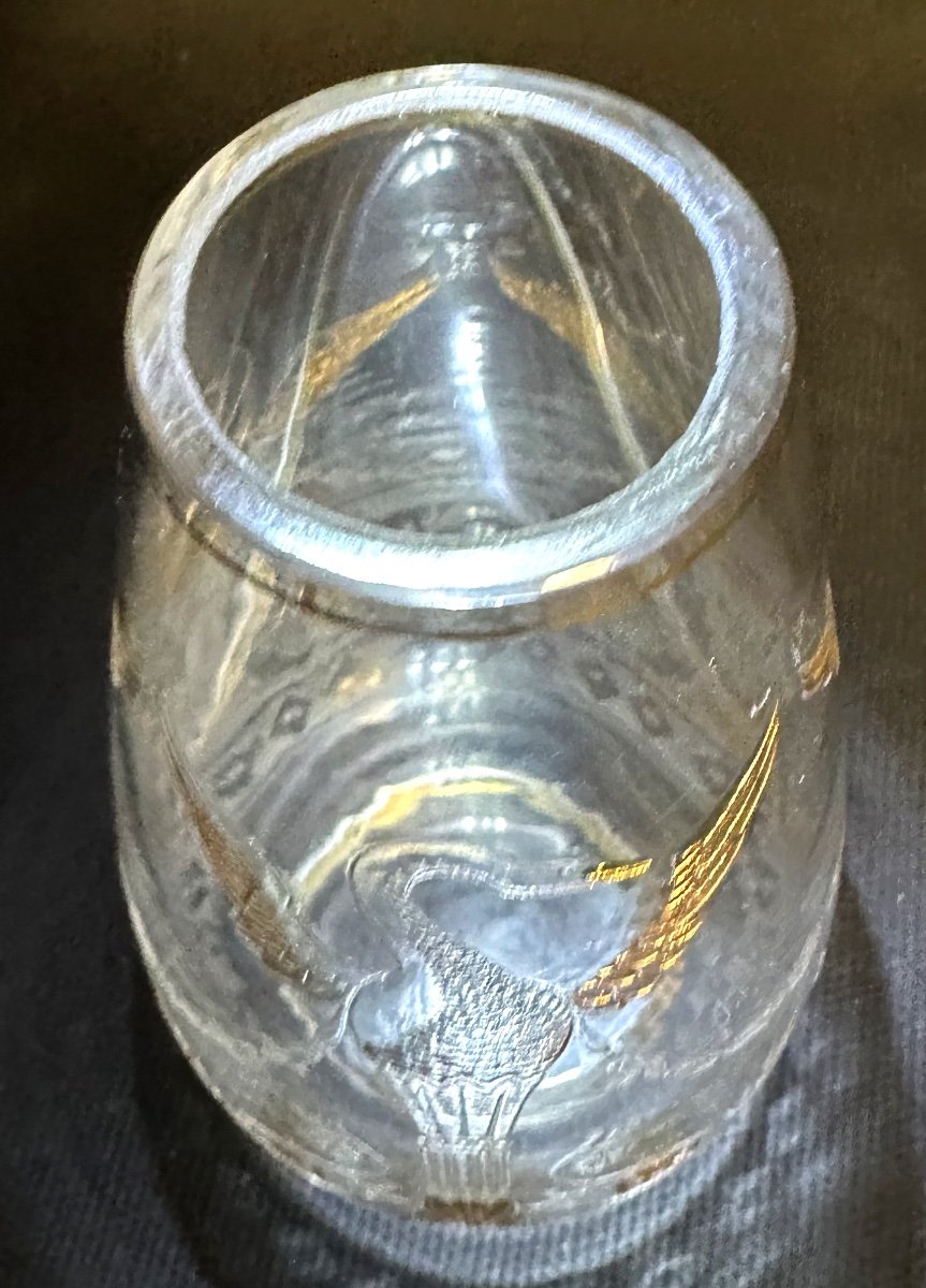 Baccarat Rare Engraved And Gilded Crystal Swan Vase Signed Cygne-photo-3