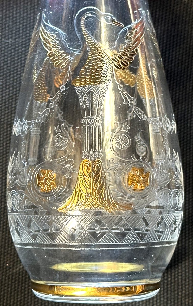 Baccarat Rare Engraved And Gilded Crystal Swan Vase Signed Cygne-photo-4