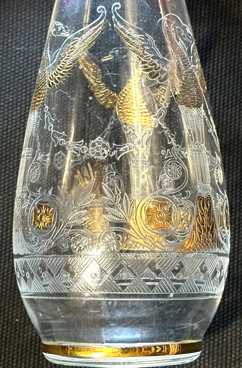 Baccarat Rare Engraved And Gilded Crystal Swan Vase Signed Cygne-photo-5