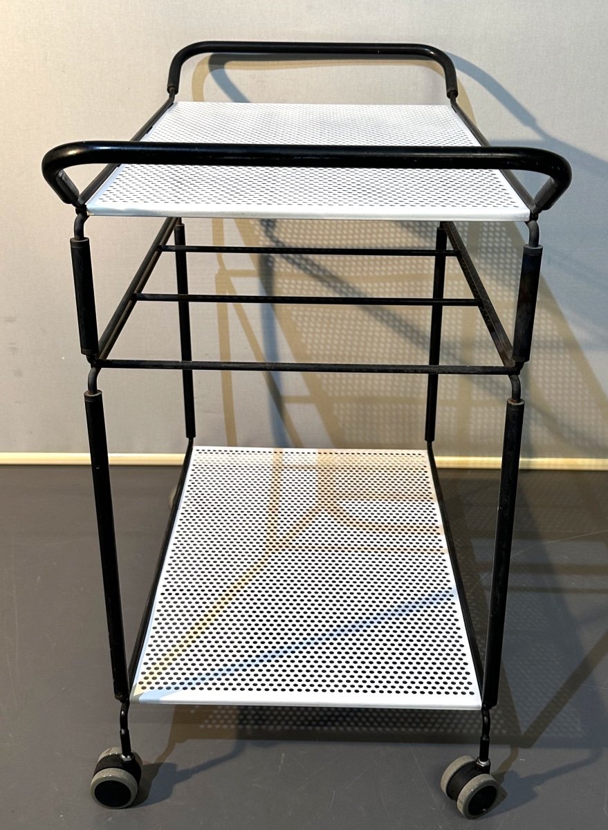 Niels Gammelgaard 1944 Rolling Trolley With Modular Trays Metal Service Black And White Metal-photo-4