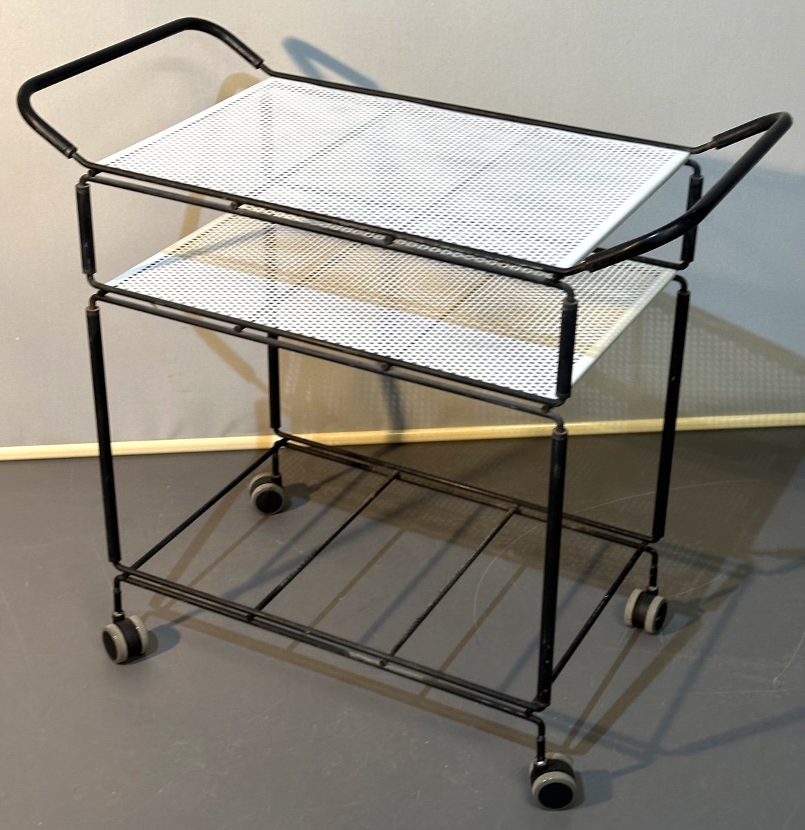 Niels Gammelgaard 1944 Rolling Trolley With Modular Trays Metal Service Black And White Metal-photo-6