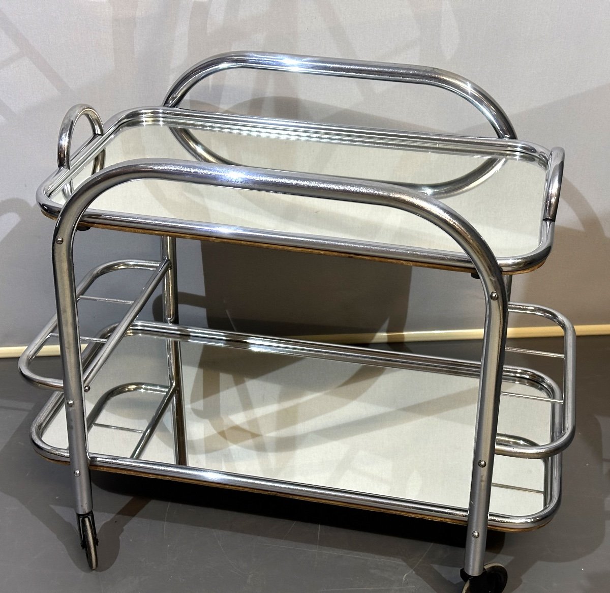 Rolling Serving Table Trolley Art Deco Rolling Bar With Removable Top-photo-2