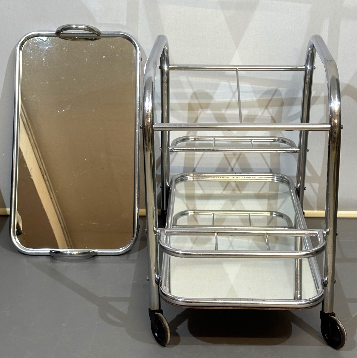 Rolling Serving Table Trolley Art Deco Rolling Bar With Removable Top-photo-2