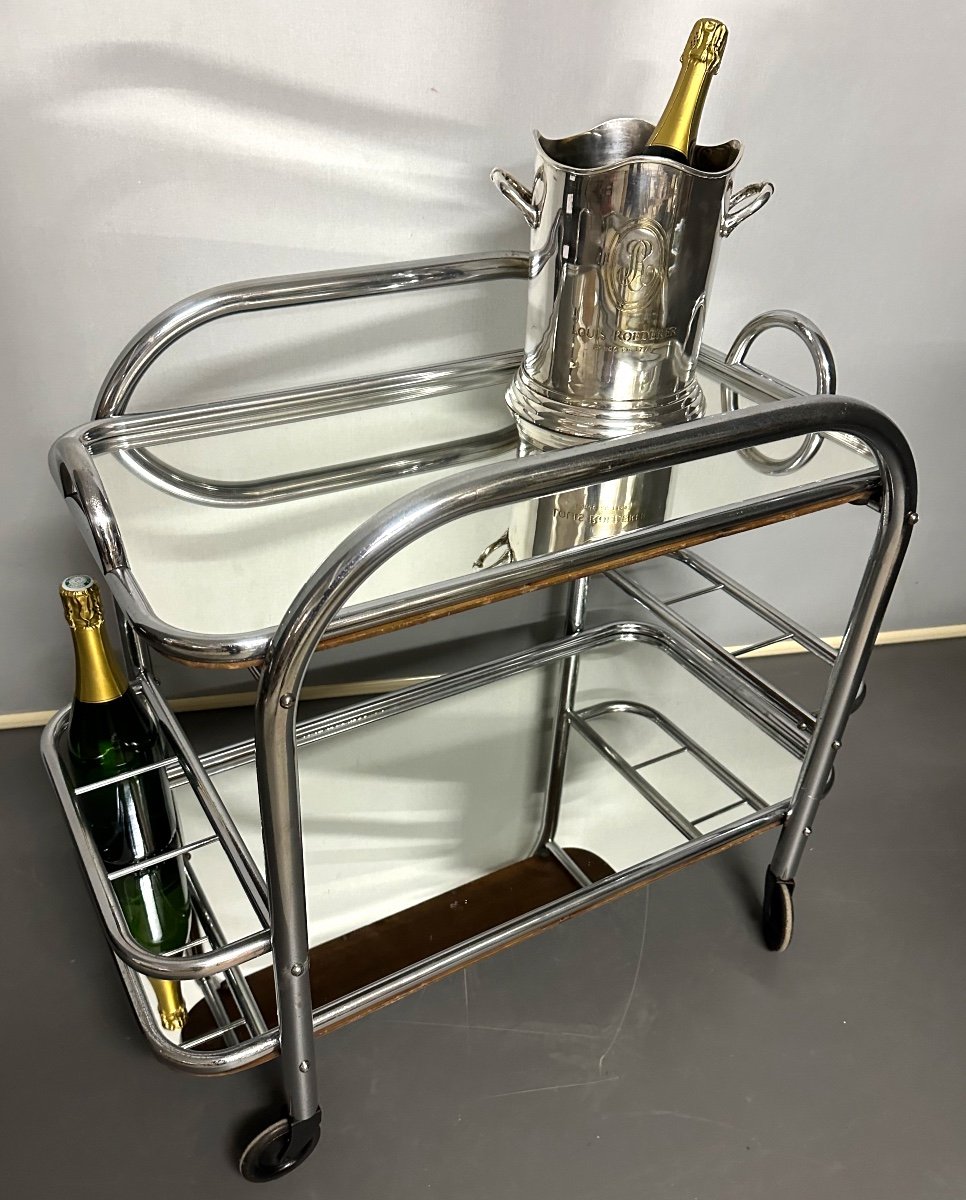 Rolling Serving Table Trolley Art Deco Rolling Bar With Removable Top-photo-4