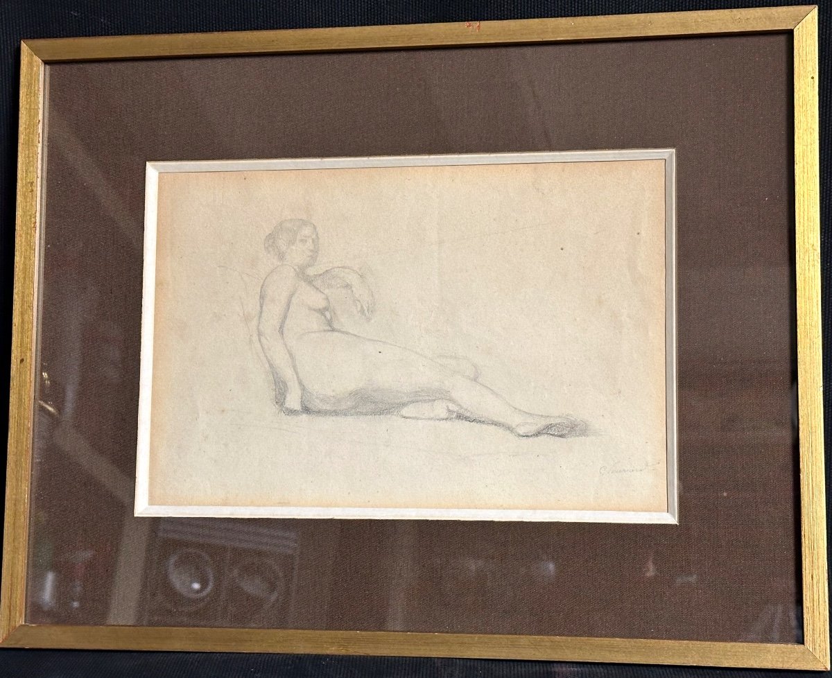 Auguste CHAVARD Lyon 1810-  Paris 1885 élève d’ Ingres Dessin femme nue allongée -photo-2