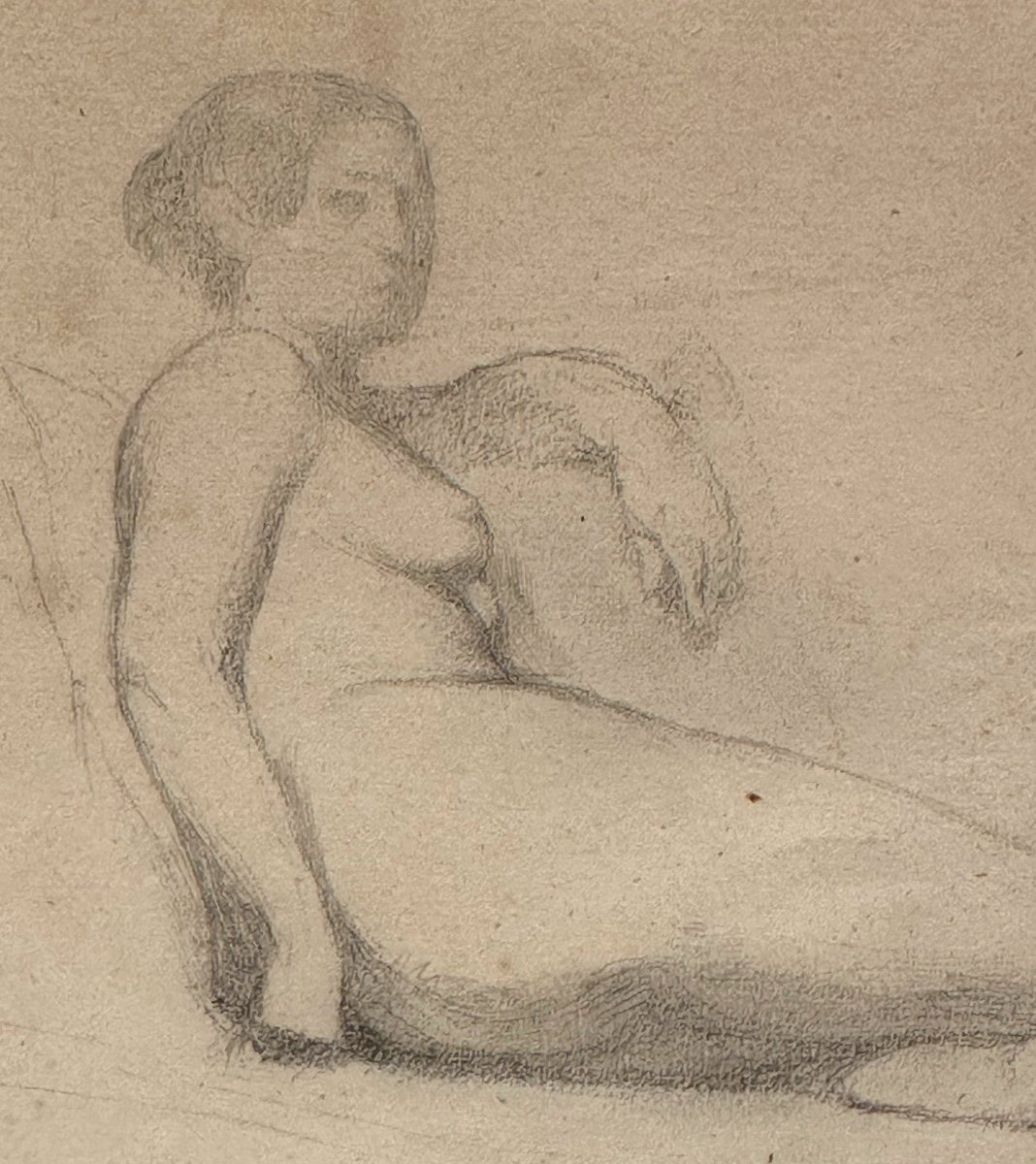 Auguste CHAVARD Lyon 1810-  Paris 1885 élève d’ Ingres Dessin femme nue allongée -photo-4