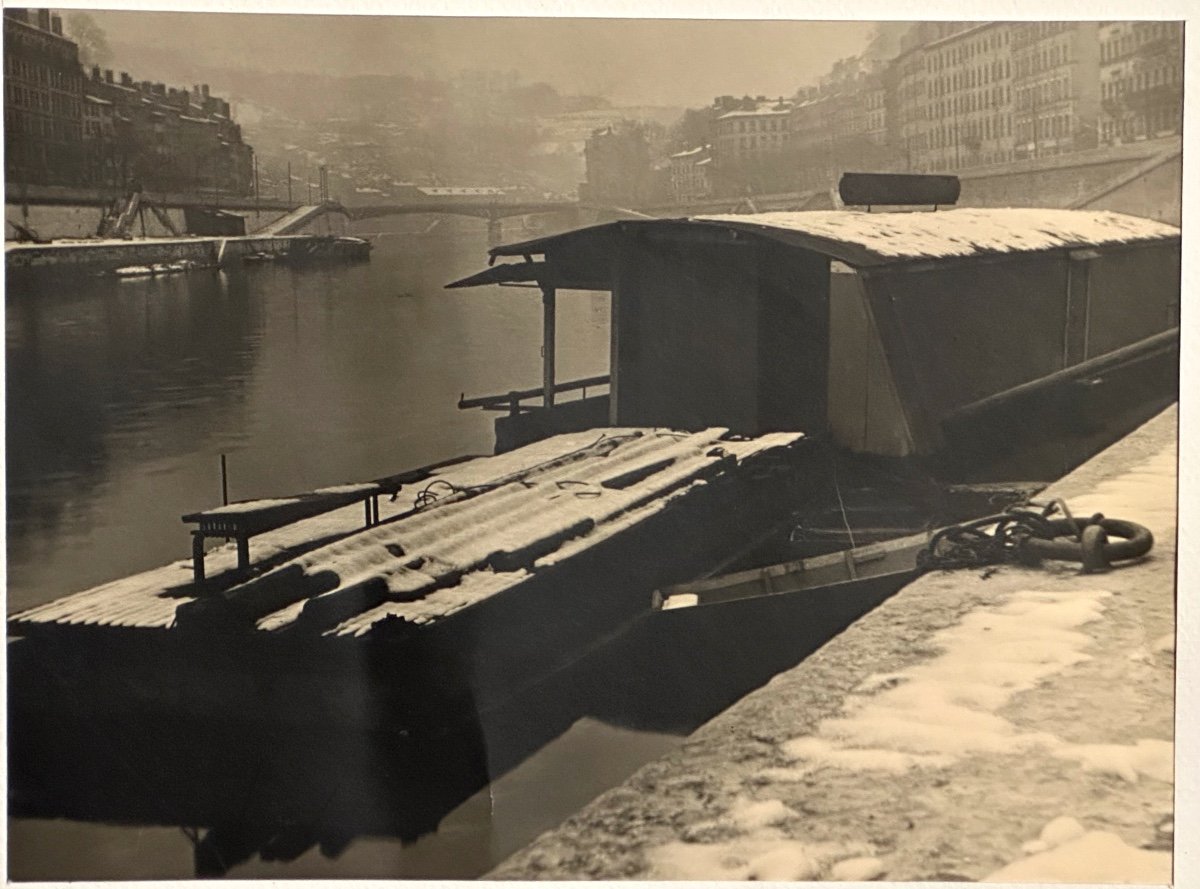 Georges Boyer Lyon 20th Photograph Barge In Winter Photo /40-photo-4