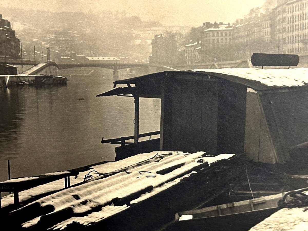 Georges Boyer Lyon 20th Photograph Barge In Winter Photo /40-photo-1