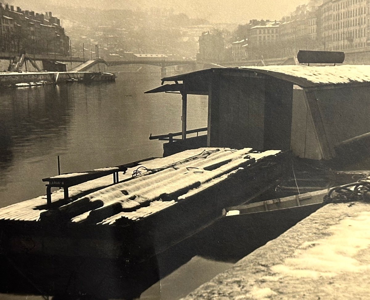 Georges Boyer Lyon 20th Photograph Barge In Winter Photo /40